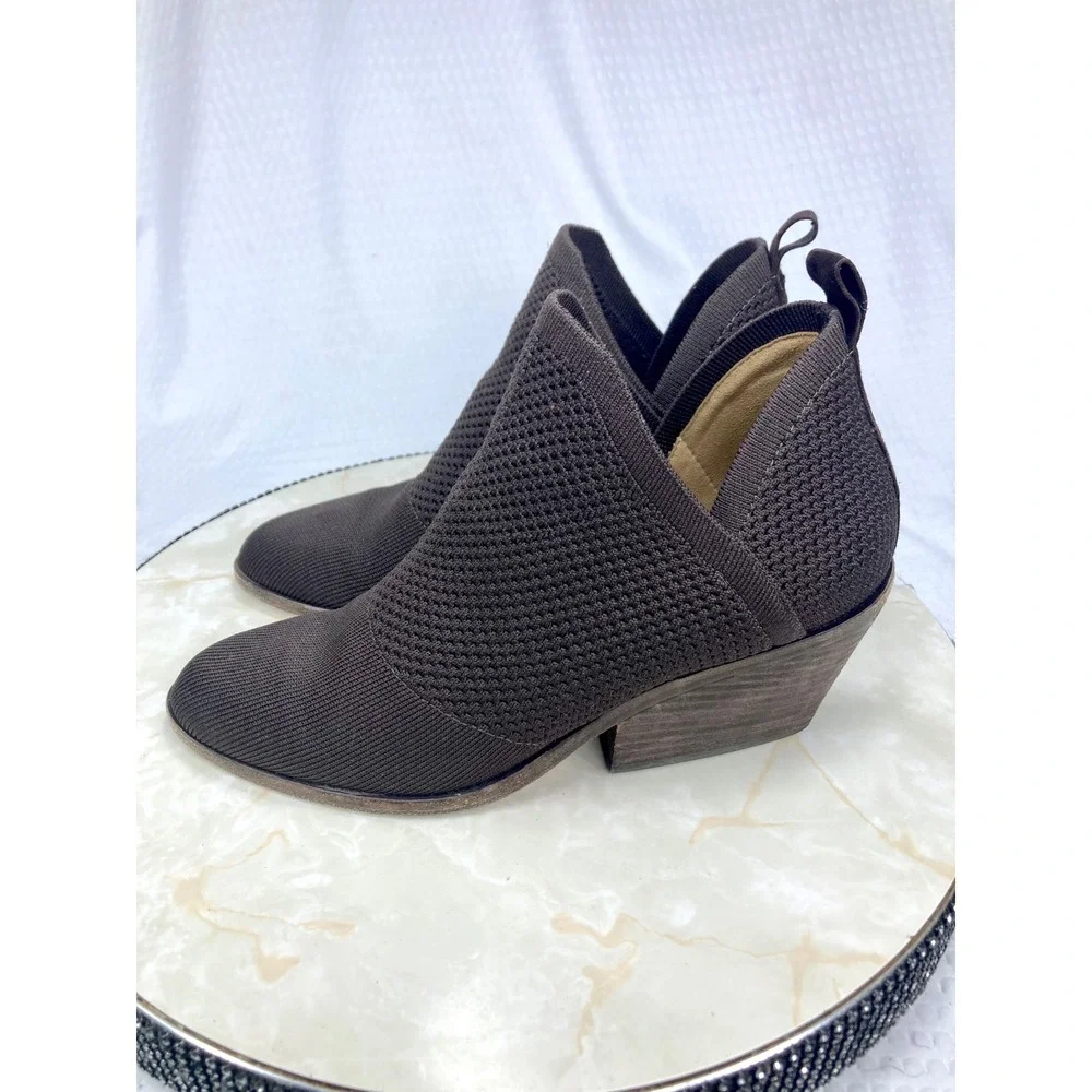 Eileen Fisher Joss Knit Ankle Booties Womens Sz 8.5 Brown Pointed Toe Block Heel
